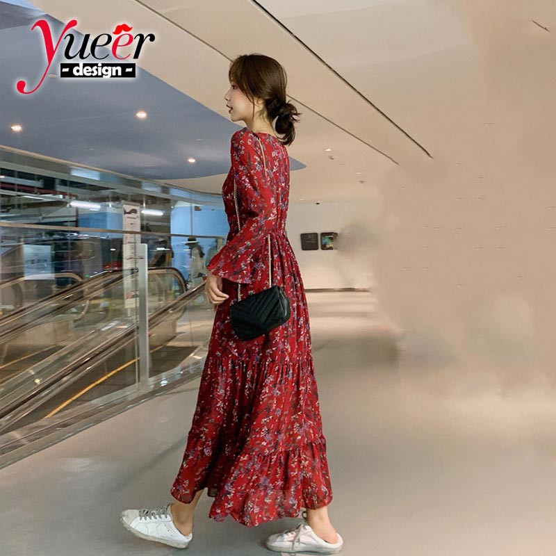 Đầm maxi nữ dài tay hoạ tiết hoa xinh xắn size S-Xl | BigBuy360 - bigbuy360.vn