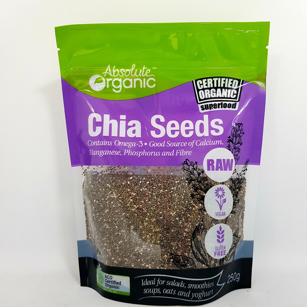 Combo 2 gói hạt chia tím nhập khẩu úc absolute organic chia seeds túi 250g hutohouse