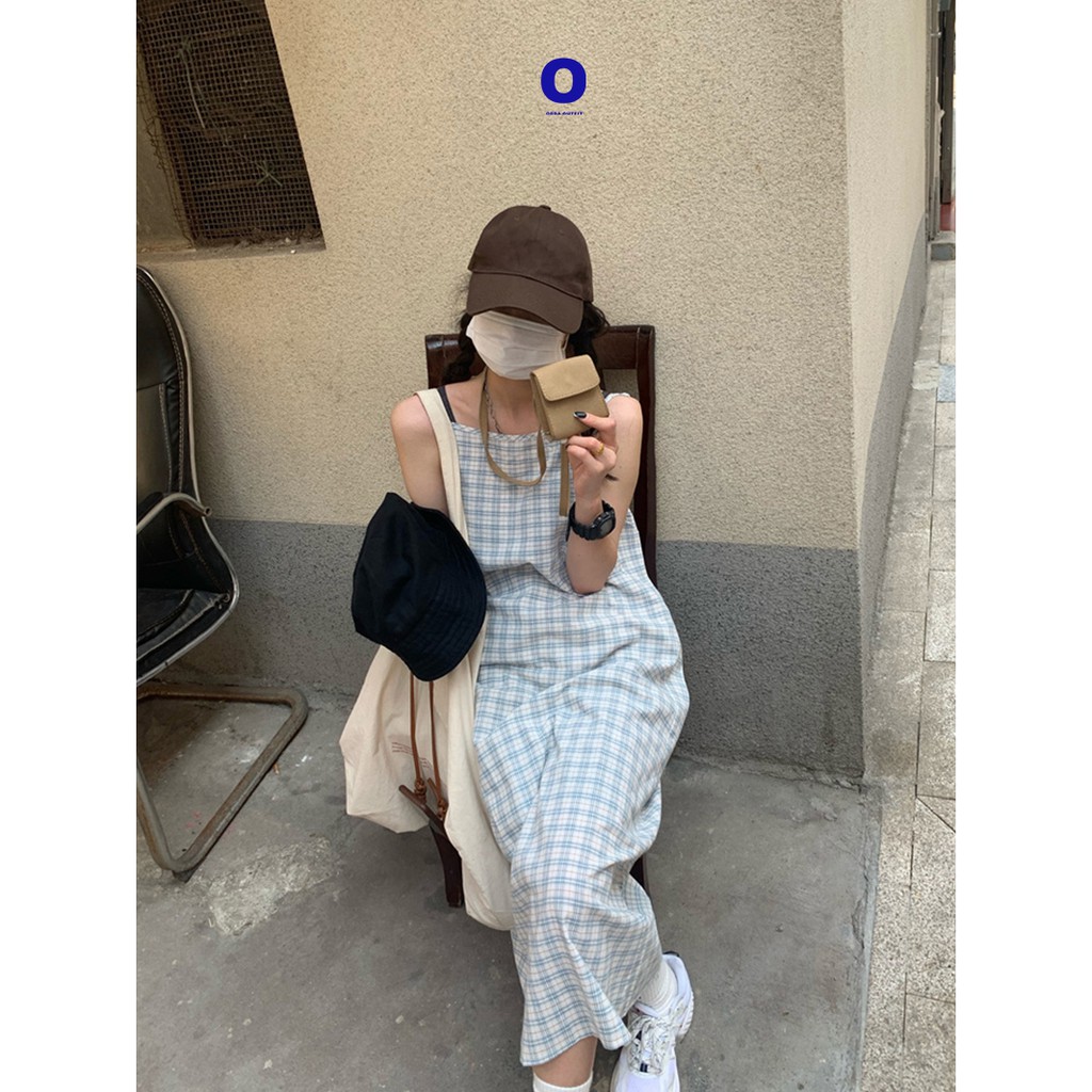 CARO DRESS Đầm caro basic mùa hè, đầm đơn giản phong cách Nhật Bản. Đầm màu xanh caro nhẹ nhàng.