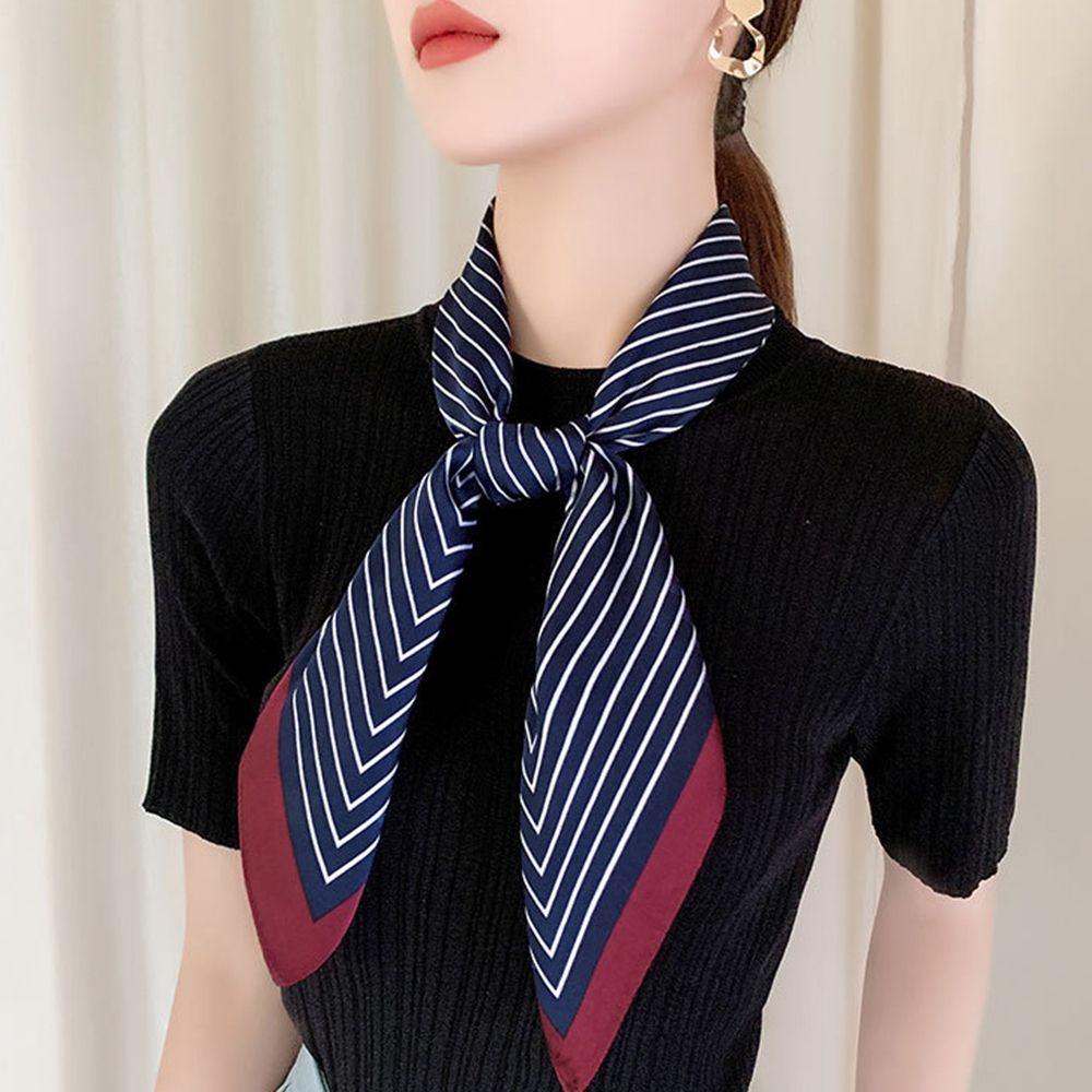 Khăn Quàng Cổ Lụa Hình Vuông Họa Tiết Kẻ Sọc Phong Cách Pháp Cổ Điển Thanh Lịch