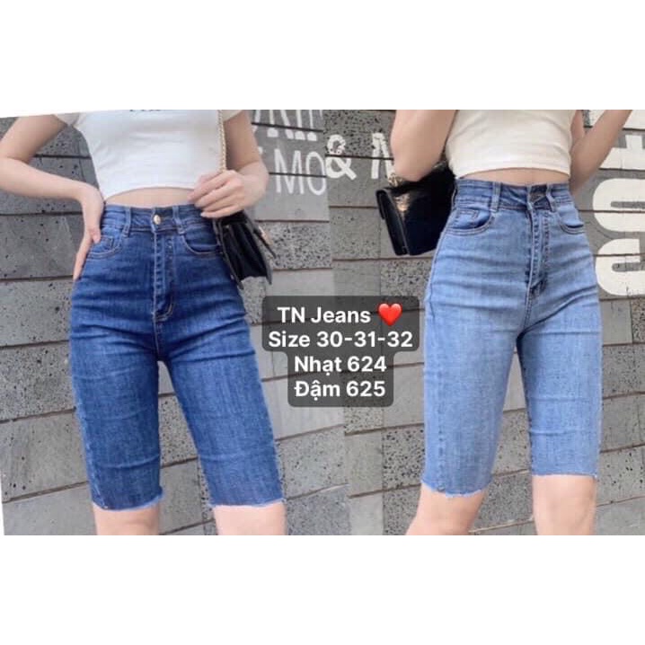 Quần Jean Nữ Lửng Gối Hàng Co Giãn Mẫu Trơn