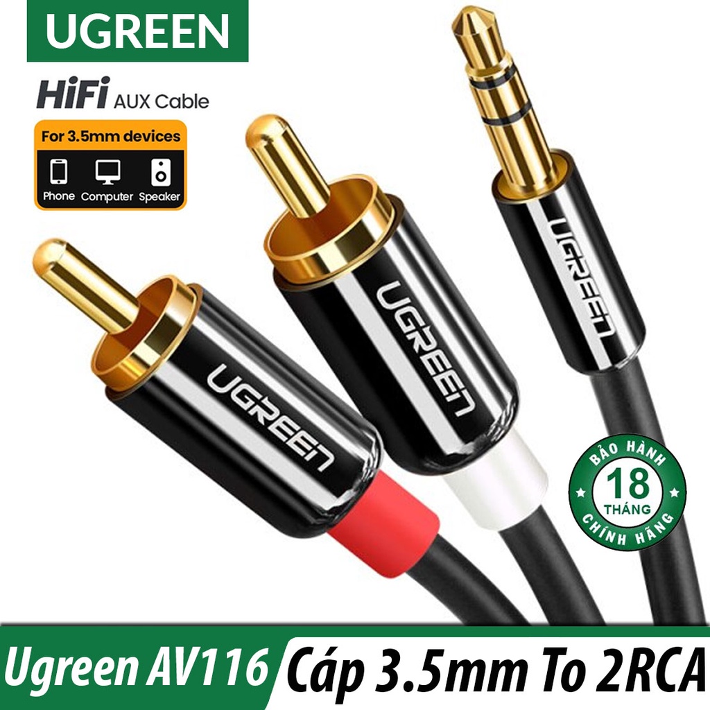 [Mã ELHACE giảm 4% đơn 300K] Dây Loa, Amply 3.5mm To 2RCA Hoa Sen Cao Cấp UGreen AV116 Chính Hãng