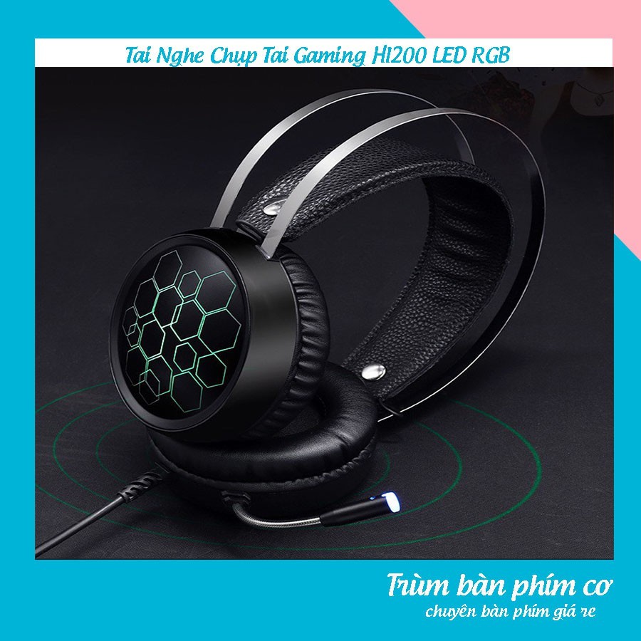 Tai Nghe Chụp Tai Gaming HI200 LED RGB Tự Động Đổi Màu, Âm Thanh Siêu Chất, Chơi Game Máy Tính, PC