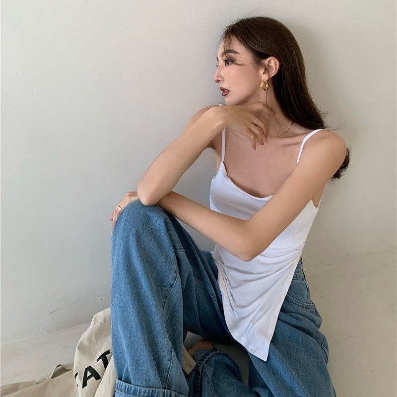 Áo Thun Hai Dây Có Mút Đệm Ngực Phong Cách Âu Mỹ Retro Quyến Rũ Cho Nữ
