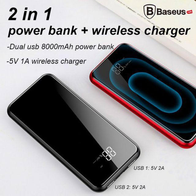 [BigSale] Pin sạc dự phòng không dây Baseus LV197 cho iPhoneX (LCD Qi Wireless Charger, 8.000 mAh, 2A, Power Bank)