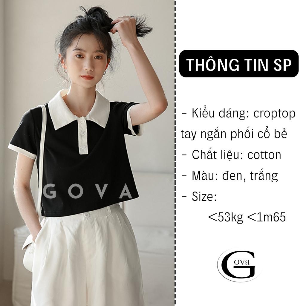 Áo Croptop CỔ POLO PHỐI Màu Đen Trắng Nữ, Áo Cổ Bẻ Tay Ngắn Đẹp GOVA