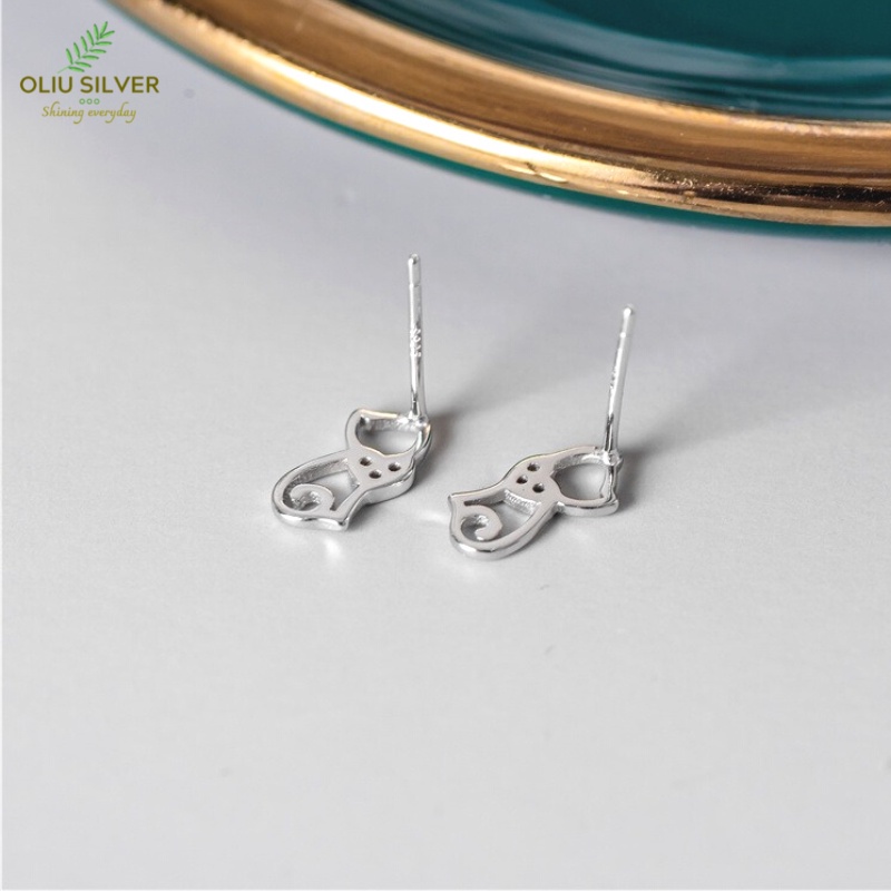 Bông Tai Bạc S925 Mèo Ôm Tim Dễ Thương | Khuyên Tai Nữ Trang Sức Bạc Thời Trang