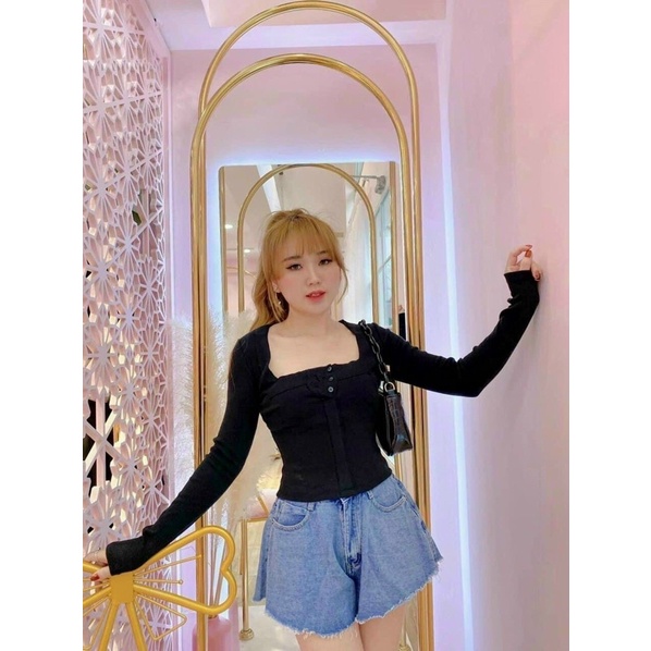 [Mã 11FASHIONSALE1 giảm 10K đơn 50K] Áo thun body cổ vuông tay dài cuốn biên | BigBuy360 - bigbuy360.vn