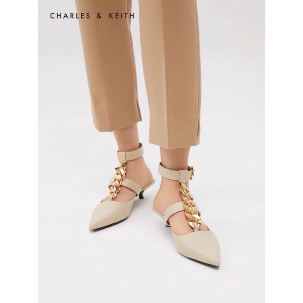 [CK] GIÀY CAO GÓT MŨI NHỌN CHARLES AND KEITH CHAIN LINK ANKLE STRAP MÀU ĐEN