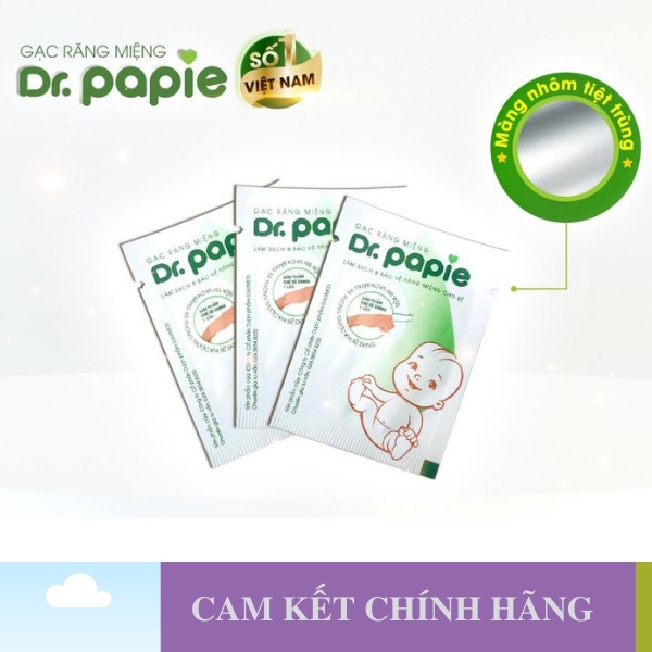 Gạc rơ lưỡi Dr Papie xỏ ngón vệ sinh răng miệng cho bé, Có tinh dầu lá hẹ thiên nhiên