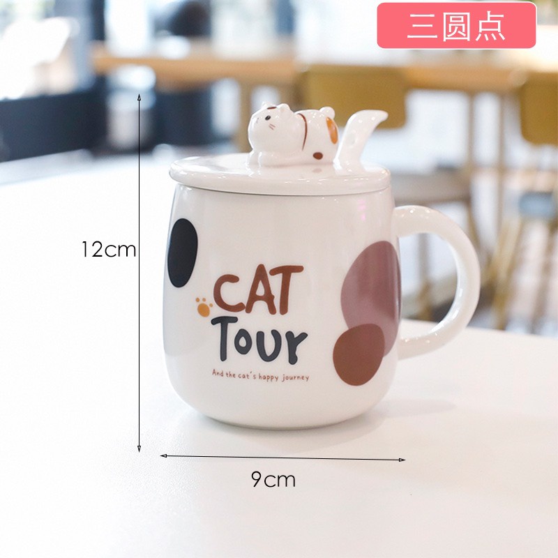 Cốc CAT sứ  uống nước cốc gốm sứ cao cấp hình mèo lười cute có nắp đậy uống nước kèm thìa cafe