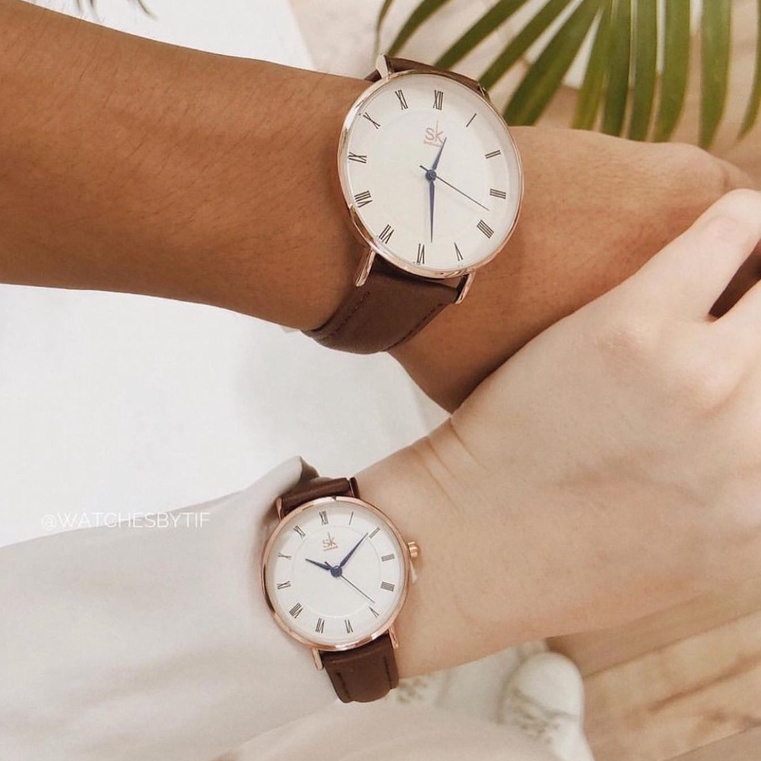 Đồng hồ cặp nam nữ dây da nâu SHENGKE mặt la mã kim xanh đồng hồ đôi chính hãng đẹp Watchesbytif size 28mm & size 40mm | BigBuy360 - bigbuy360.vn