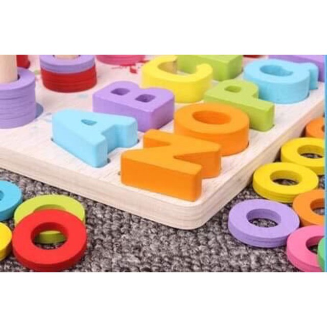 Bảng logic 4 dòng bé học chữ và hình dạng, số đa năng - Montessori