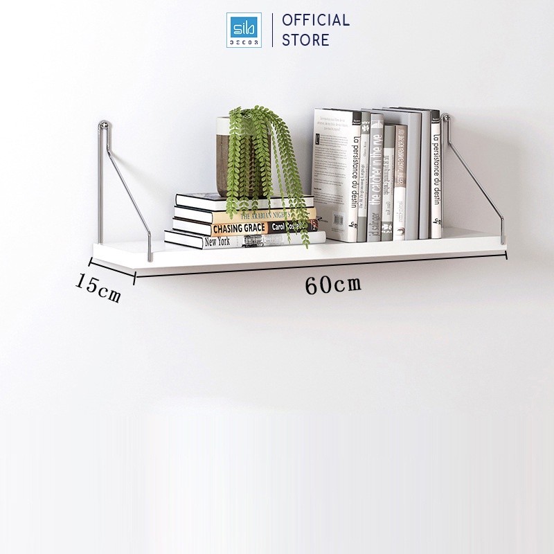 Kệ Gỗ Trang Trí Không Cần Khoan SIB Decor Kích Thước 60 x 15cm, Tặng Kèm Móc Treo Inox Và Phụ Kiện Lắp Đặt