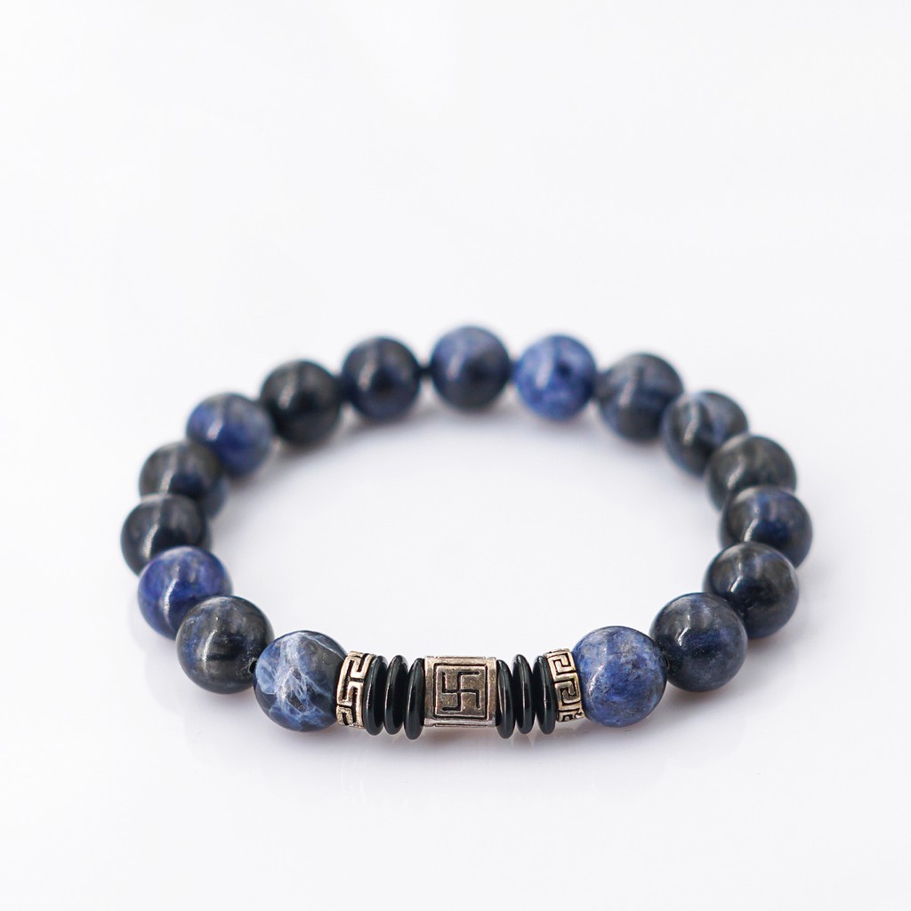 Vòng tay nam Sodalite 10mm + Charm Vạn - Chế tác tự nhiên - Thương hiệu Anqlo - Vòng tay phong thủy mang may mắn