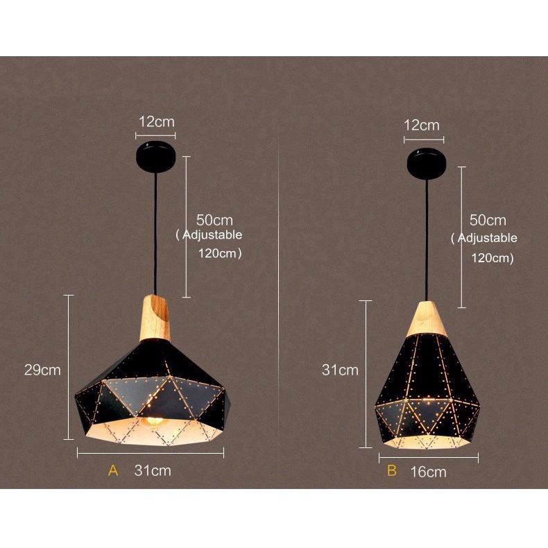 Đèn thả kim cương đuôi gỗ dáng hình nón TN16 - Chưa bao gồm bóng - Bảo hành 1 năm