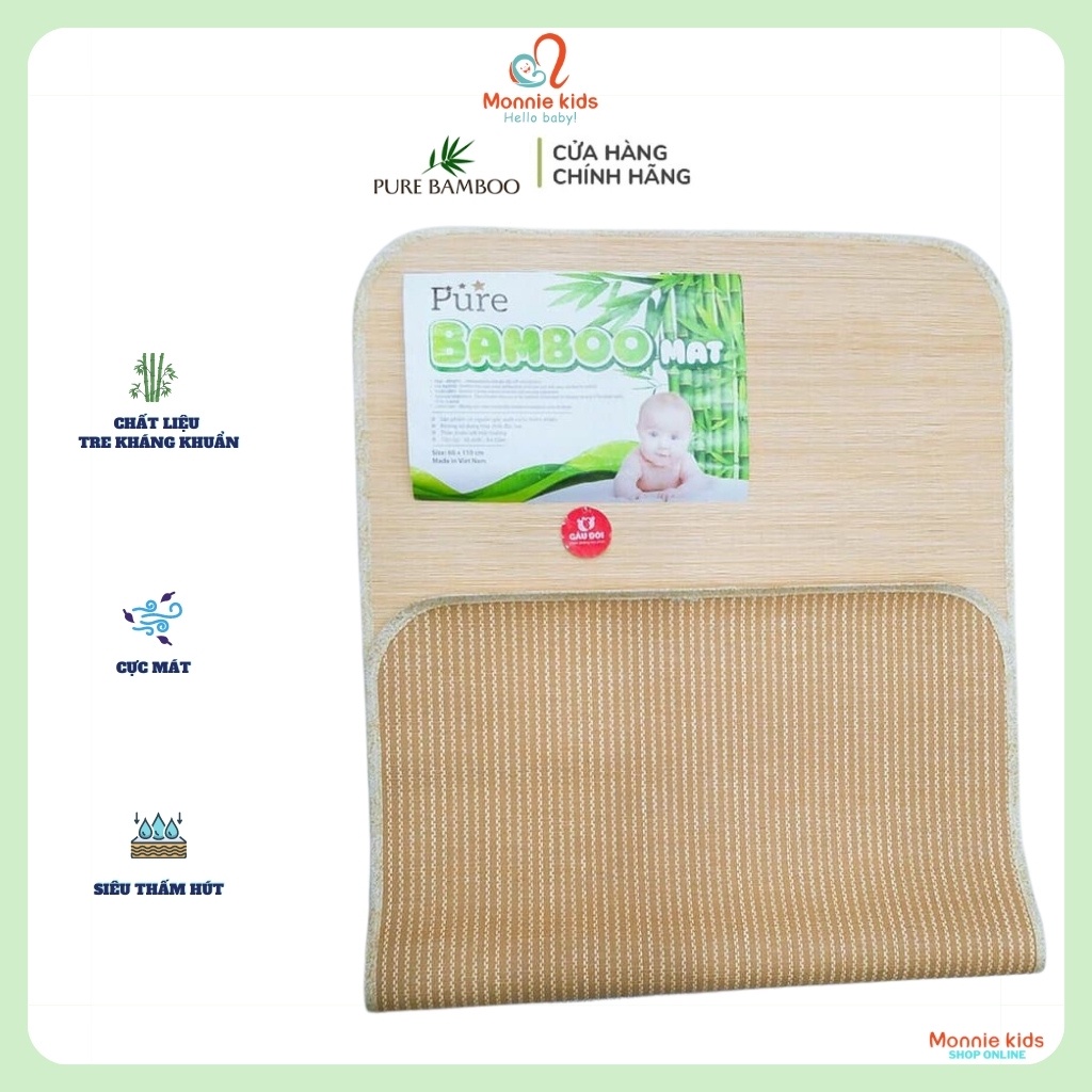 Chiếu Tre Cho Bé  PURE BAMBOO  Sợi Tre Dát Mỏng Kháng Khuẩn, Siêu Mát 60 x 110cm