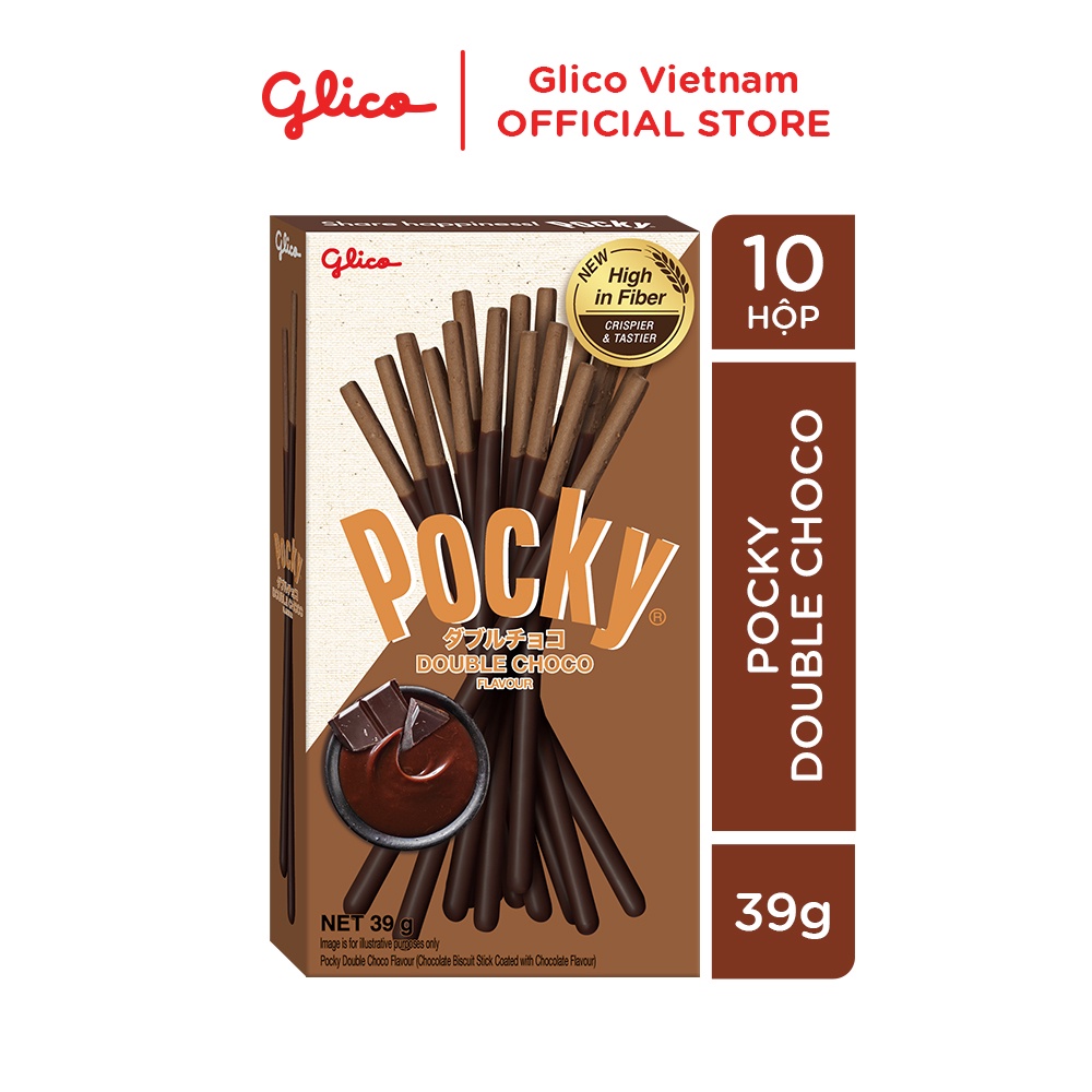 Bánh que socola GLICO Pocky Double Choco phủ kem socola (Combo 10 hộp)