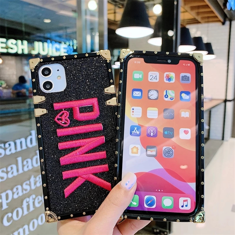 Cover For Samsung Galaxy S20 Plus Ultra A40s M30s M30 M20 A20s A10s Note 10 Plus J2 Prime Case Blinking Square Falling Embroidery PINK