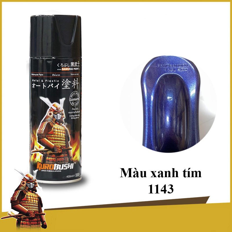 Sơn Samurai màu xanh tím 65/1143 chính hãng, sơn xịt dàn áo xe máy chịu nhiệt, chống nứt nẻ, kháng xăng