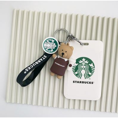 Case gấu staabuks đựng card, thẻ ATM, thẻ nhân viên, CCCD kèm móc khóa, dây đeo thẻ 029 030
