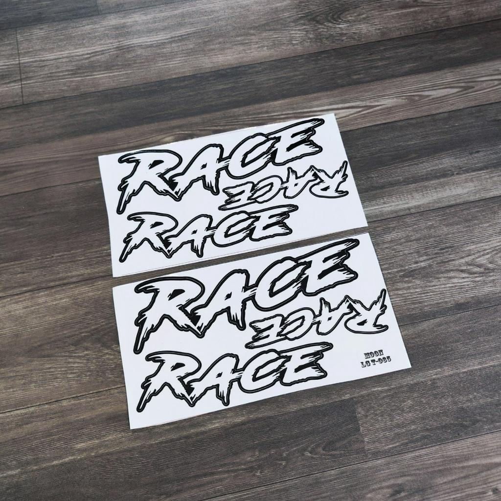 (GIÁ 2 miếng) Bộ tờ tem 06 chữ RACE dán trang trí xe máy, nón bảo hiểm, balo...