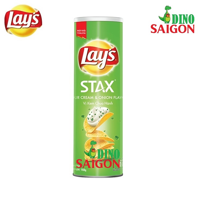 Combo 2 Hộp Bánh Snack Khoai Tây Lay's Stax Malaysia 160g vị Kem Chua Hành và vị Tôm Hùm Nướng