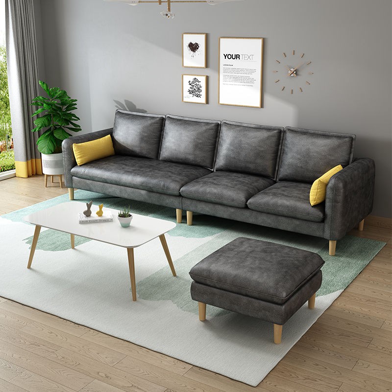 sofa phòng khách chung cư nhỏ vải thô gỗ hiện đại đơn giản cho nhiều người thuê phong cách Bắc Âu có thể giặt được