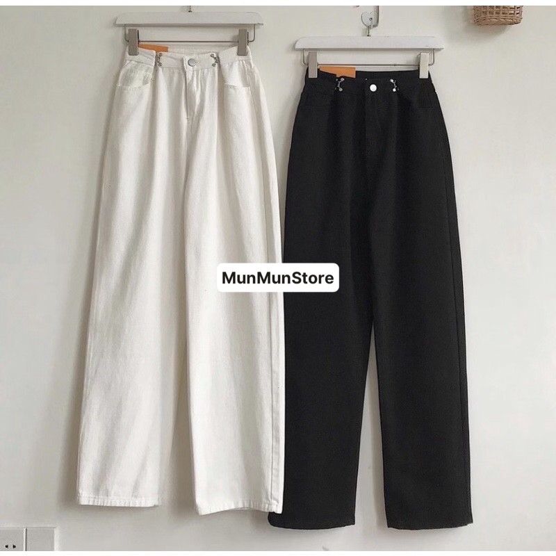 Quần Suông Nữ MunMunStore Quần Jean Bò Khuy Gài Chỉnh Eo Cạp Cao Ống Rộng Ullzang SK95