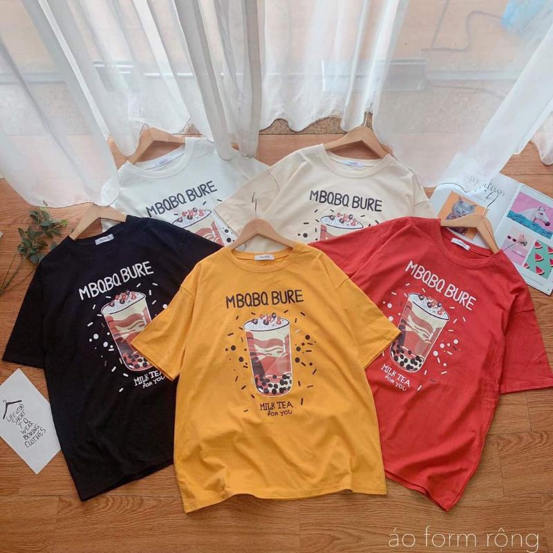 Áo phông nam nữ trà sữa MBQ Milk Tea BIGOMALL - Áo thun unisex ngắn tay Freesize 55kg