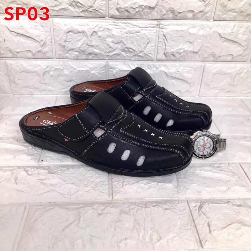 Dép bít mũi nam có lổ thoáng mát..da mềm..mã SP03..màu đen..mẫu mới nhấ