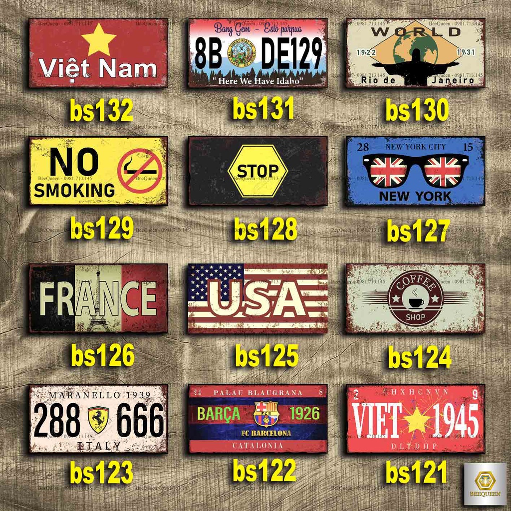 Combo 12 Biển Số Decal Dán Trang Trí Quán Cafe, Nhà Hàng, Cầu thang - Biển Số Xe Trang Trí Nhà Cửa