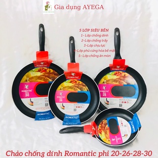 Chảo chống dính hợp kim nhôm Romantic, hàng 5 lớp siêu bền, size từ 20-26-28-30, chảo trơn chống dính hàng loại 1.
