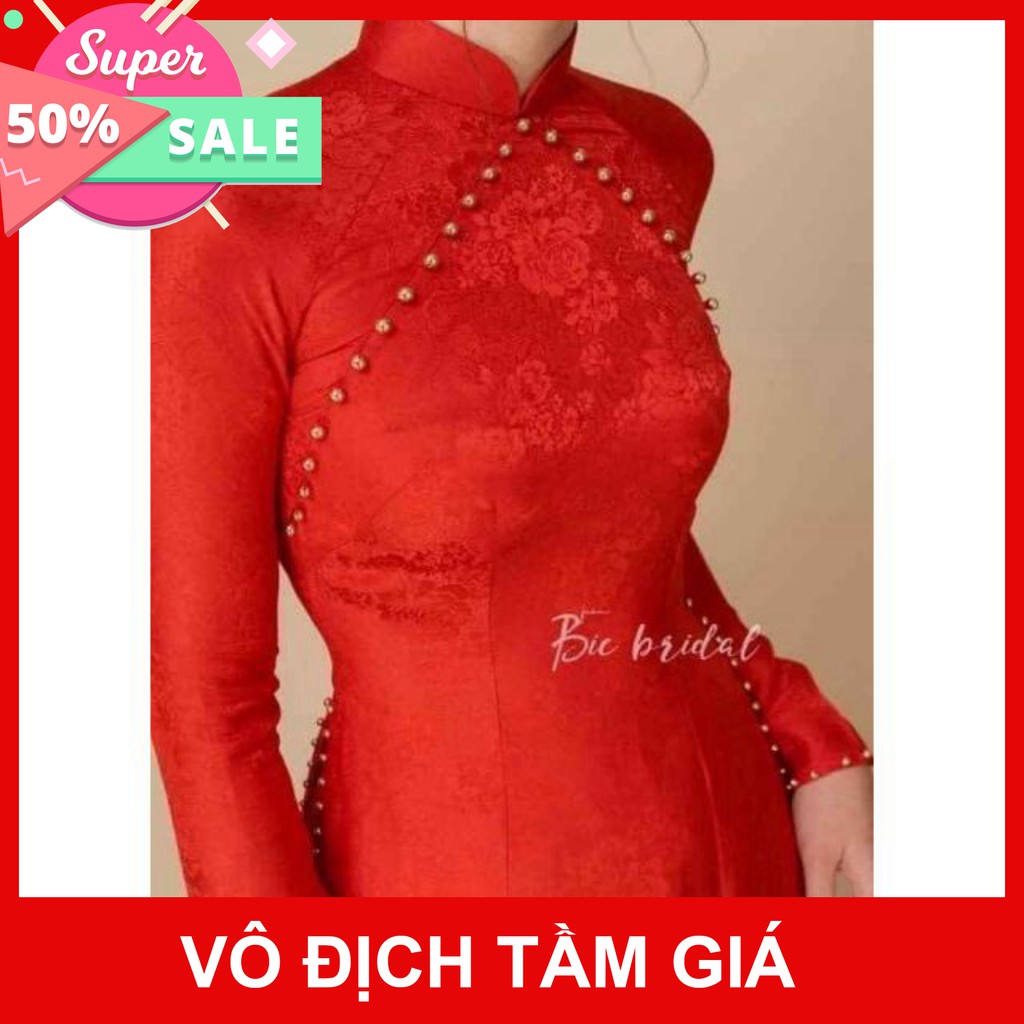 Bộ áo dài gấm tơ đính kết