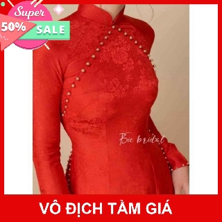 Bộ áo dài gấm tơ đính kết