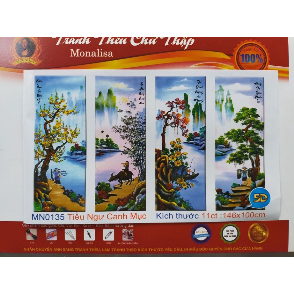 Tranh thêu chữ thập tứ quí non nước hữu tình MN0135 - 146 x 100 cm - chưa thêu