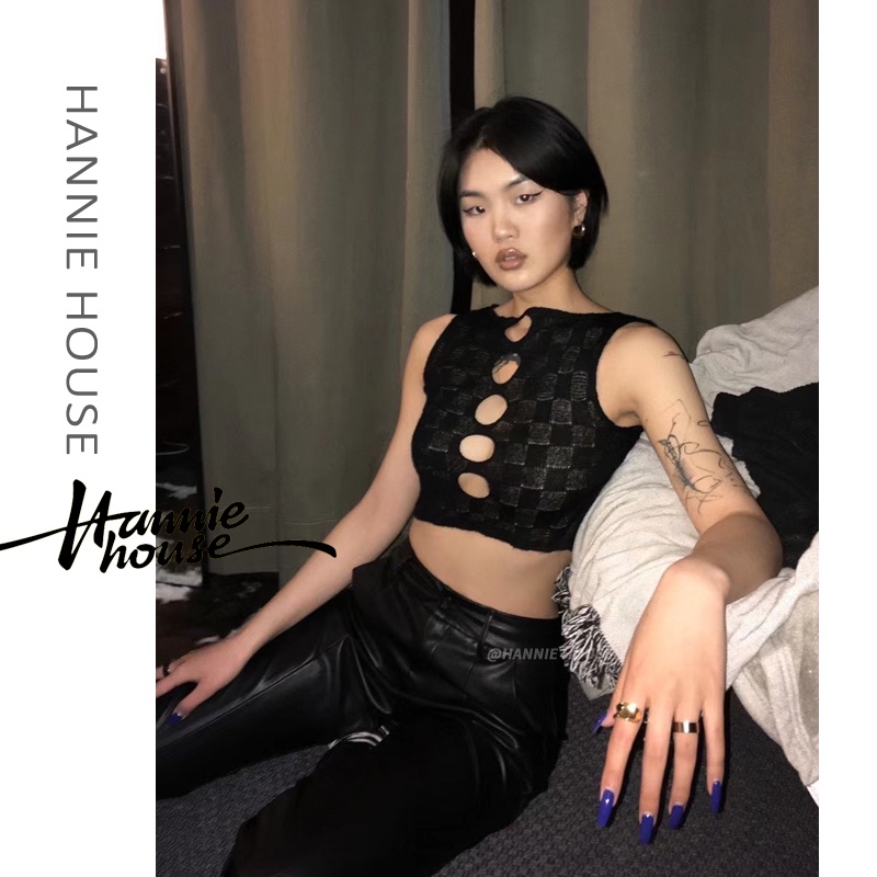 Hannie-áo Nữ Dệt Kim Thiết Kế Họa Tiết Kẻ Ô Rỗng Cho Nữ