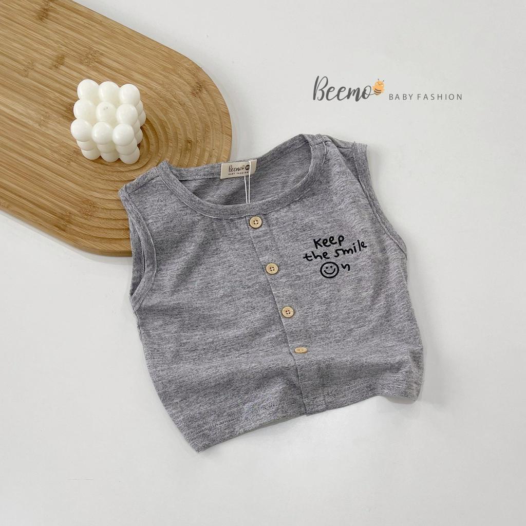 Áo ba lỗ cotton hoạ tiết unisex cho bé, áo thun ba lỗ đính cúc Beemo