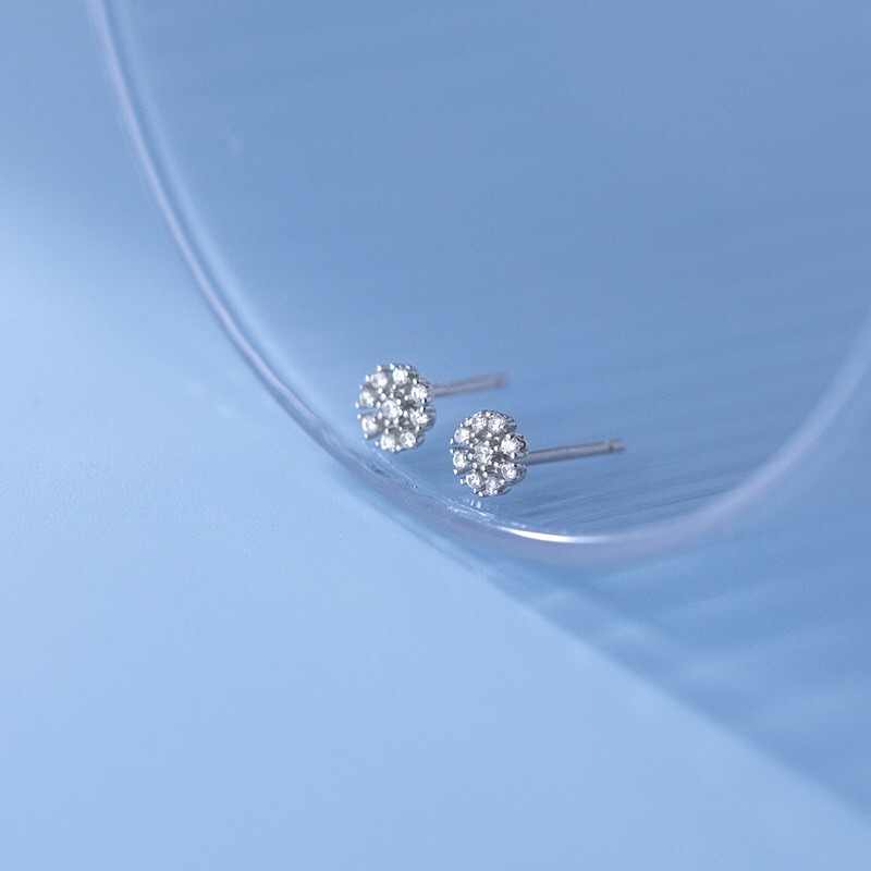 Bông tai bạc nữ H.A.S hình hoa nhỏ đính đá - HBT3