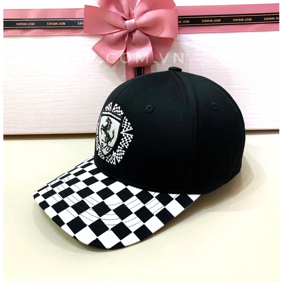 nón kết/ mũ lưỡi trai FERRARI caro, logo thêu