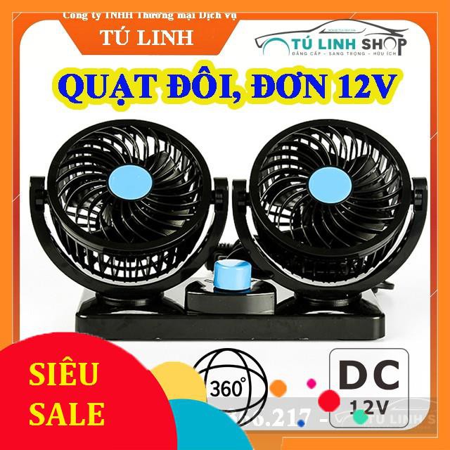 Quạt máy đôi mini 12v, 24v xoay 360 tiện ích trên ô tô, xe hơi cao cấp