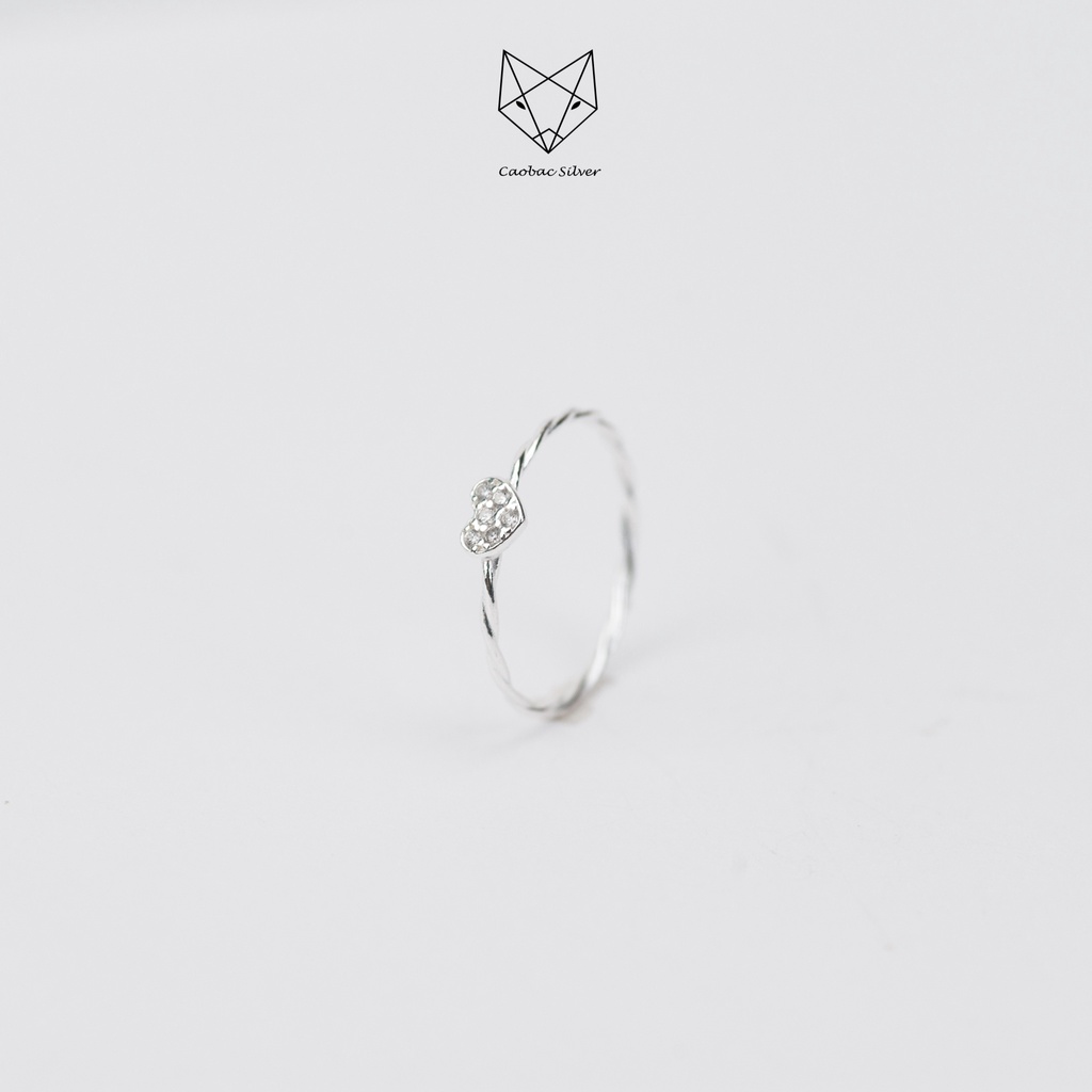 Nhẫn Nữ Bạc Ta CaoBac Silver m Mảnh Đơn Giản Hình Trái Tim Nhỏ Mini Heart Cạnh Xoắn Đính Đá Lấp Lánh Dịu Dàng