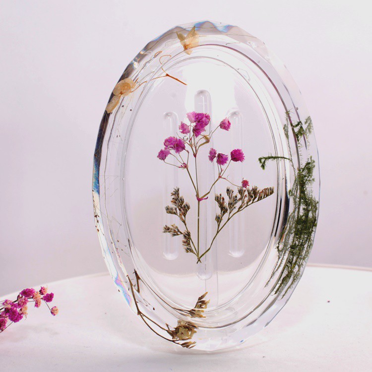Khay xà bông xà phòng hình oval handmade hoạ tiết hoa khô resin epoxy trong suốt