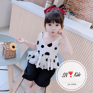 Bộ áo yếm mùa hè họa tiết chấm bi dành cho bé gái từ 10-15kg