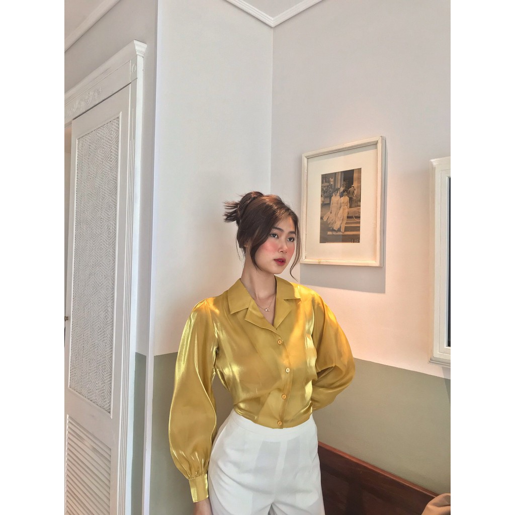 Áo sơ mi organza HEYBEE phom rộng phối cổ Danton, tay dài phồng nhiều màu - DREAMY SHIRT HT652