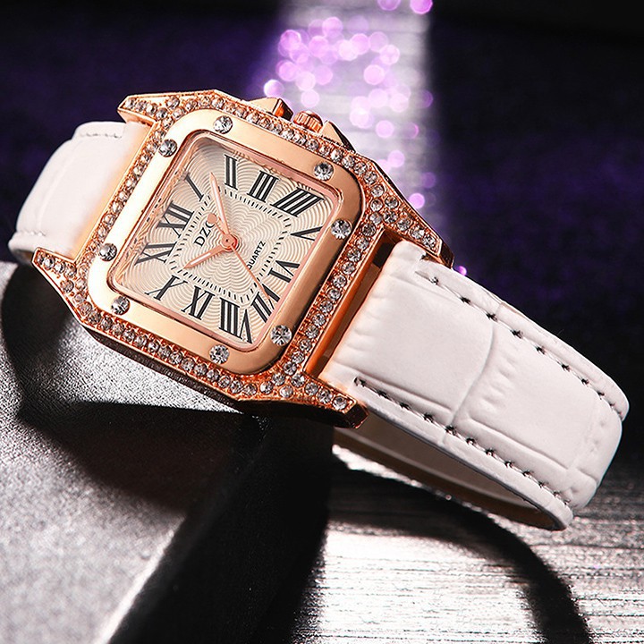 Đồng hồ nữ DZG 1526 mặt vuông dây da thời trang Bán lẻ giá sỉ