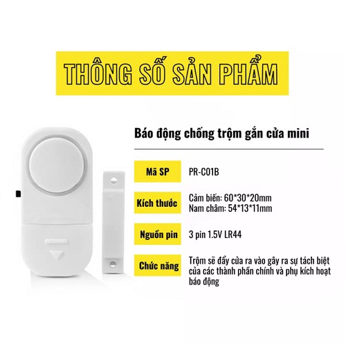 Chuông Còi Gắn Cửa Báo Động Chống Trộm Không Dây
