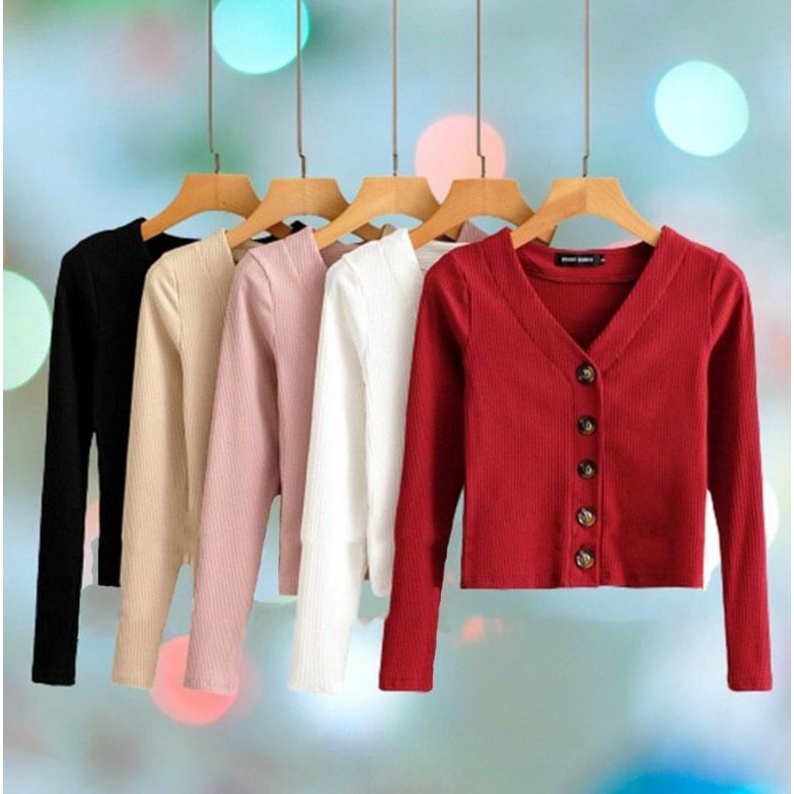 Áo cổ V nút to CROTOP tay dài A15