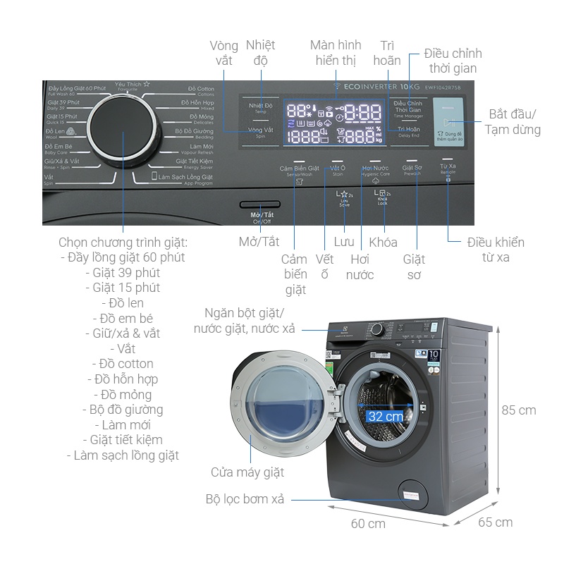 EWF1042R7SB - Máy giặt Electrolux 10 kg Inverter EWF1042R7SB - BẢO HÀNH CHÍNH HÃNG 24 THÁNG TẬN NƠI