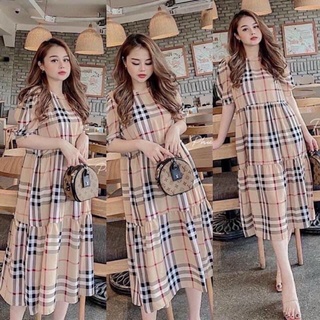 váy bầu kẻ buberry bất hủ diện suốt thai kì vm6634